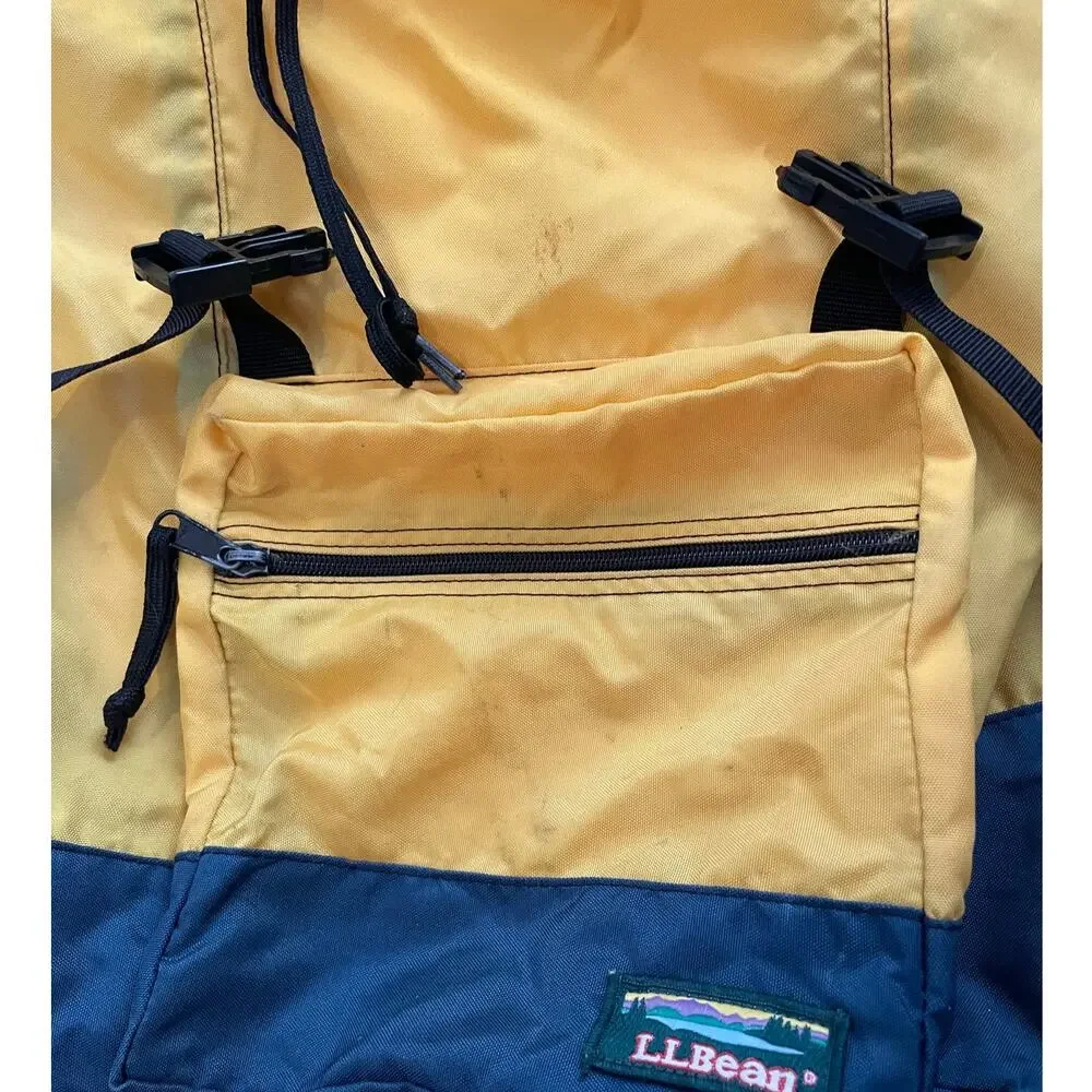 LL Bean 90s Continental Backpack Rucksack Yellow Blue Hiking Technical Vintage